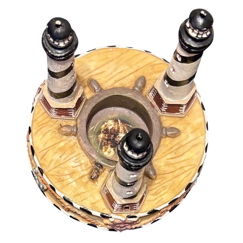 Lighthouse Tea Candle Holder Nautical Decor Black White Excellent Triple Tower